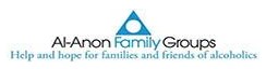 Al-Anon Family Groups in writing with blue colored triangle with a white dot in it above the word Family