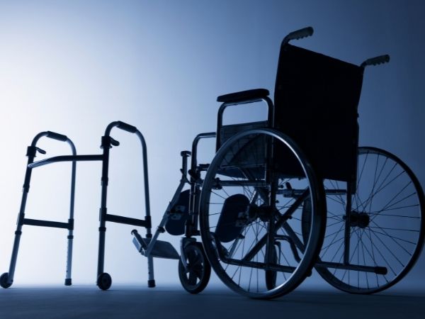 a wheelchair and a walker