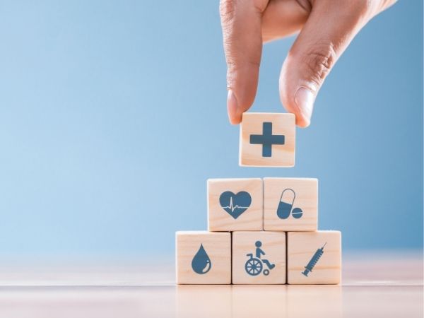 blocks stacked into a pyramid that have medical images printed on them